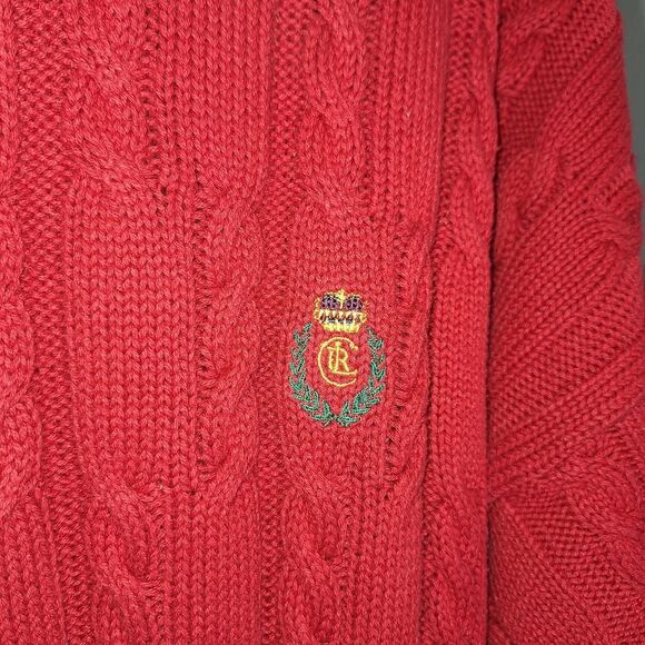 Ralph Lauren Men's Red Cable knit Crew Neck Sweater - Picture 3 of 4
